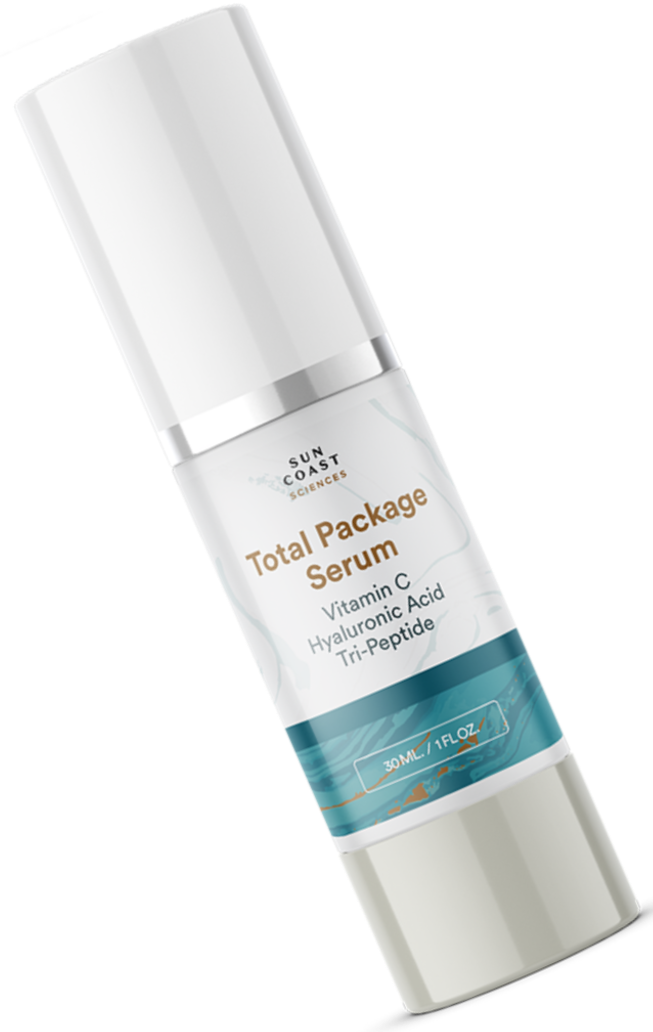 Total Package Serum bottle with Sun Coast Sciences label.